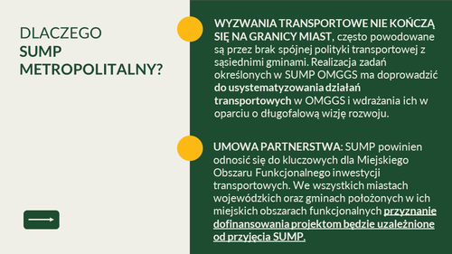 Slajd prezentujący Plan Zrównoważonej Mobilności dla OMGGS