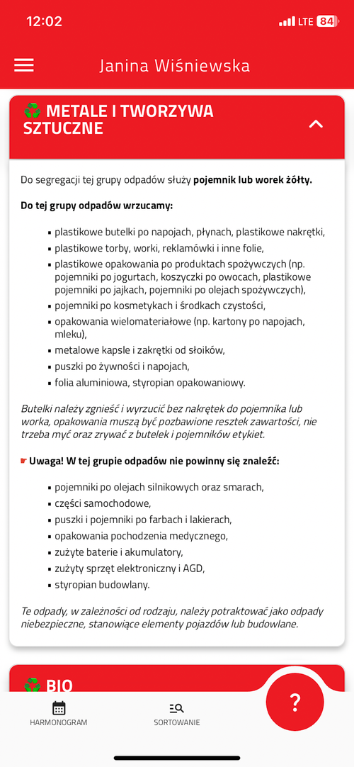 Aplikacja Mieszkam w Pruszczu harmonogram wywozu odpadów