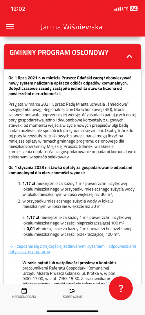 Aplikacja Mieszkam w Pruszczu harmonogram wywozu odpadów