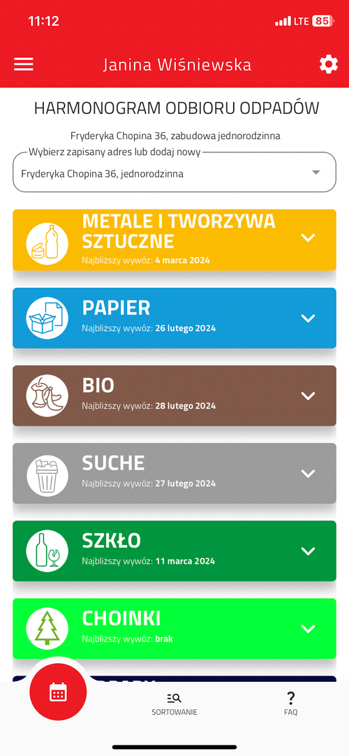 Aplikacja Mieszkam w Pruszczu harmonogram wywozu odpadów