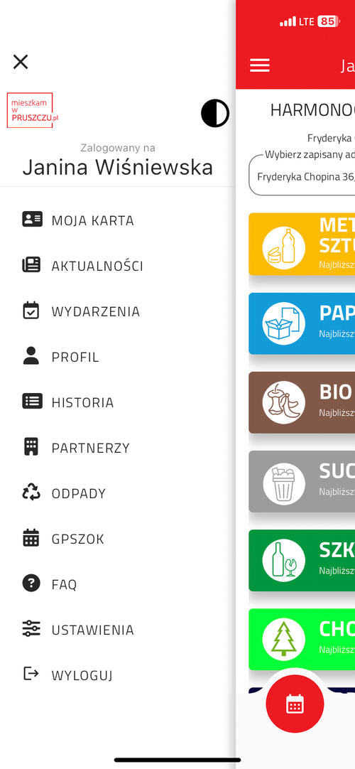Aplikacja Mieszkam w Pruszczu harmonogram wywozu odpadów