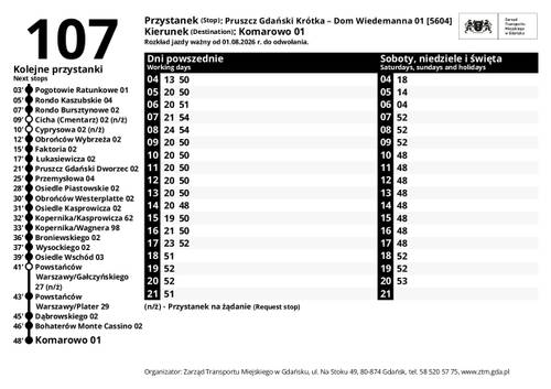 Rozkład jazdy linii 107