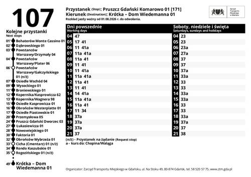 Rozkład jazdy linii 107
