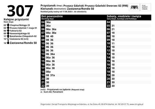 Rozkład jazdy linii 307