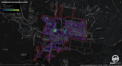 Mapa przedstawiająca natężenie reklam ze względu na liczbę