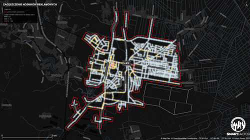 Mapa przedstawiająca zagęszczenie nośników reklamowych