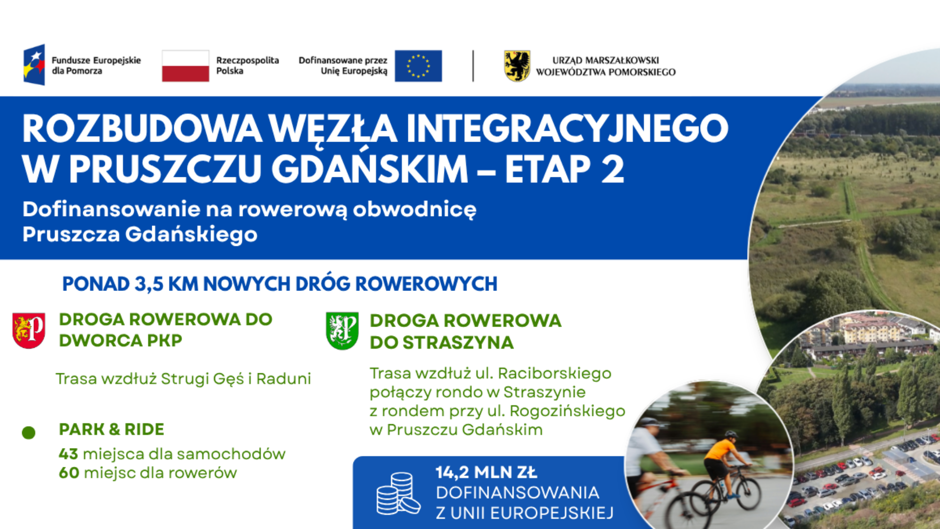 aktualność: Powstanie ponad 3,5 km nowych dróg rowerowych i rozbudowany zostanie parking przy węźle przesiadkowym